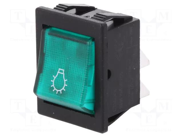 ROCKER; DPST; Pos: 2; ON-OFF; 16A/250VAC; green; neon lamp; 1550 BULGIN AE-C1553ALNBV