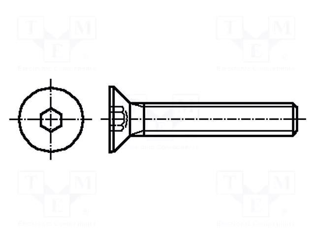 Screw; M6x10; 1; Head: countersunk; hex key; HEX 4mm; steel BOSSARD B6X10/BN20