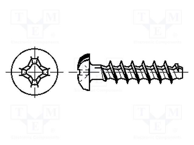 Screw; for plastic; 4x14; Head: button; Phillips; PH2; steel; zinc BOSSARD B40X14/BN13577