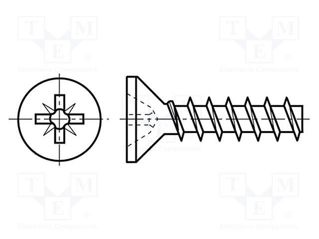 Screw; for plastic; 3x12; Head: countersunk; Pozidriv; PZ1; steel BOSSARD B3X12/BN82427