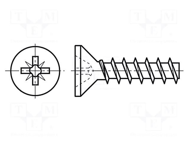 Screw; for plastic; 3x12; Head: countersunk; Pozidriv; PZ1; steel BOSSARD B3X12/BN82427