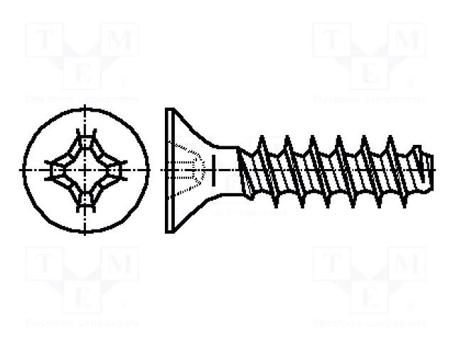 Screw; for plastic; 2.5x6; Head: countersunk; Phillips; PH1; steel BOSSARD B2.5X6/BN13576