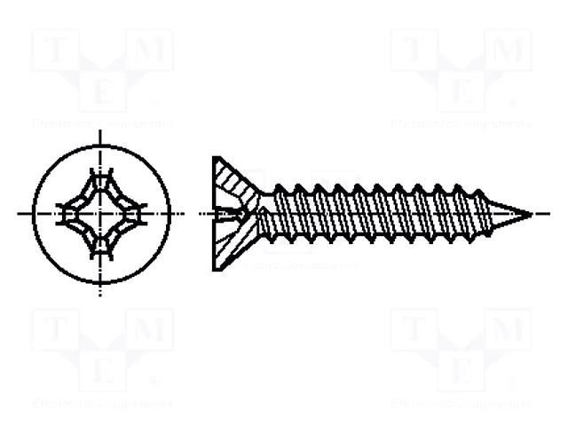 Screw; 3.5x9.5; Head: countersunk; Phillips; PH2; ISO 7050 KRAFTBERG K3.5X9.5/D7982C-A2