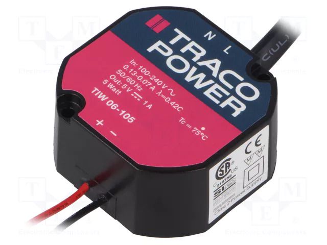 Power supply: switching; for building in; constant voltage; 5W TRACO POWER TIW06-105
