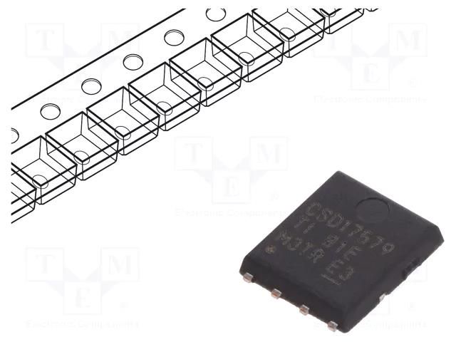 Transistor: N-MOSFET; unipolar; 30V; 25A; 36W; VSONP8; 5x6mm TEXAS INSTRUMENTS CSD17579Q5AT