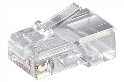 RJ45 Modular Plug for Round Cables, 8-Pin, RJ45 male (8P8C), transparent - to crimp onto telephone round cabless, unshielded 58627