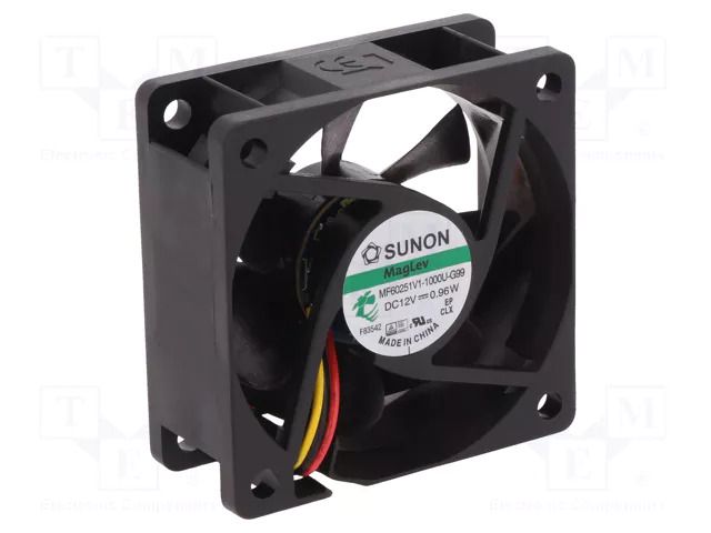 Fan: DC; axial; 12VDC; 60x60x25mm; 39.72m3/h; 27dBA; Vapo; 4500rpm SUNON MF60251V1-G99-A