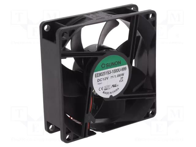 Fan: DC; axial; 12VDC; 80x80x25mm; 55.77m3/h; 28dBA; slide; 24AWG SUNON EE80251S3-999-A