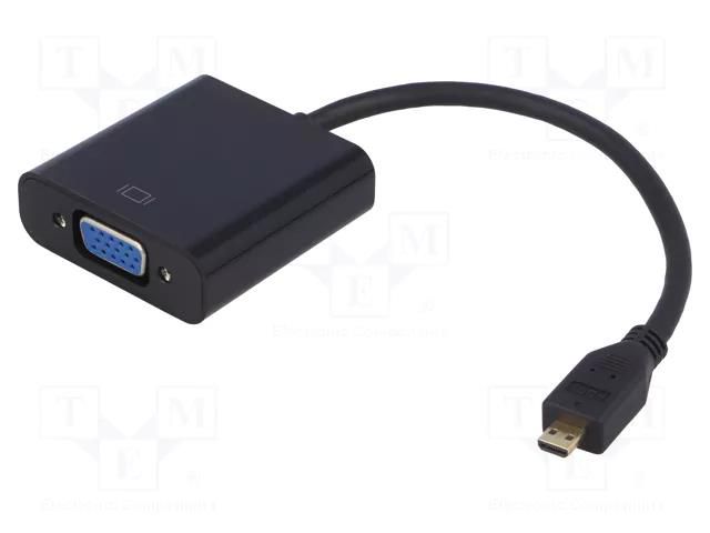 Converter; D-Sub 15pin HD socket,micro HDMI plug; 200mm; black QOLTEC QOLTEC-50402