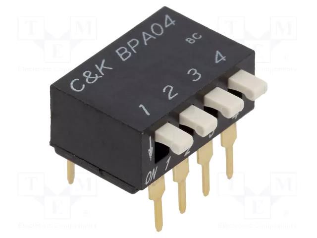 Switch: DIP-SWITCH; Poles number: 4; OFF-ON; 0.025A/24VDC; Pos: 2 C&K BPA04B