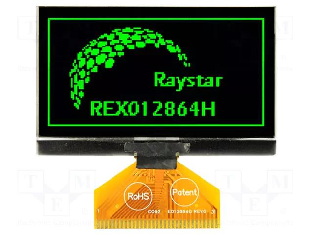 Display: OLED; graphical; 2.42"; 128x64; Dim: 60.5x37x2.15mm; green RAYSTAR OPTRONICS REX012864HGPP3N0