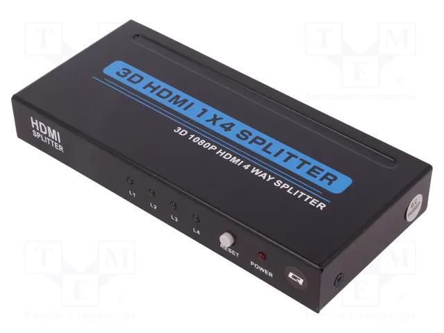 Splitter; HDMI 1.3; black; Input: DC socket,HDMI socket QOLTEC QOLTEC-50537