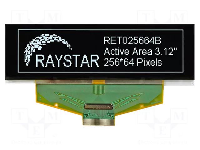 Display: OLED; graphical; 3.12"; 256x64; Dim: 88x27.8x2.05mm; white RAYSTAR OPTRONICS RET025664BWPP3N0