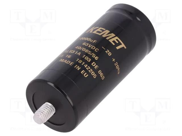 Capacitor: electrolytic; 10mF; 63VDC; Ø36x82mm; Pitch: 12.8mm; ±20% KEMET ALS31A103DE063