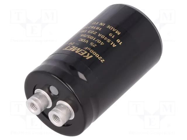 Capacitor: electrolytic; 22mF; 25VDC; Ø36x62mm; Pitch: 12.8mm; ±20% KEMET ALS40A223DB025