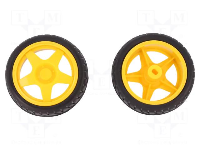 Wheel; yellow-black; Shaft: two sides flattened; push-in; Ø: 65mm DFROBOT DF-FIT0003