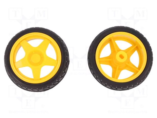 Wheel; yellow-black; Shaft: two sides flattened; push-in; Ø: 65mm DFROBOT DF-FIT0003