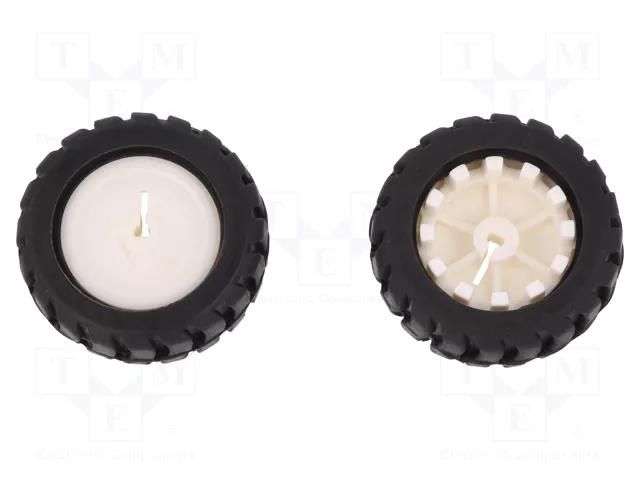 Wheel; white,black; Shaft: D spring; push-in; Ø: 42mm; W: 19mm; 2pcs. DFROBOT DF-FIT0085
