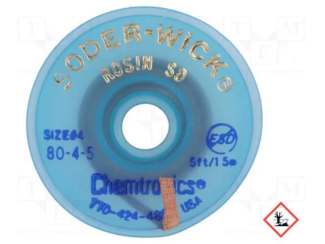 Tape: desoldering; halide-free,rosin,ROL0; W: 2.8mm; L: 1.5m; ESD CHEMTRONICS CH-SW80-4-5