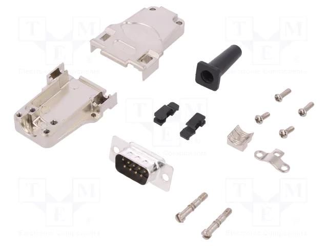 Connector: D-Sub; PIN: 9; plug; male; soldering; for cable; black ENCITECH DTZF09-DBP-K