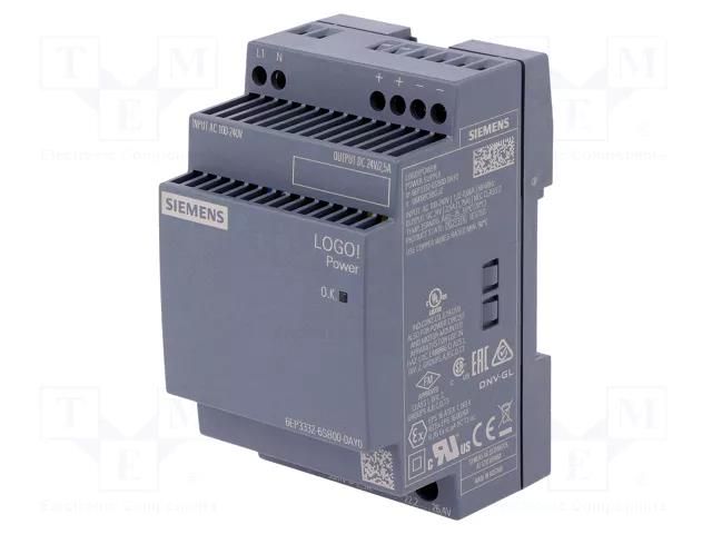 Power supply: switching; for DIN rail; 60W; 24VDC; 2.5A; 85÷264VAC SIEMENS 6EP3332-6SB00-0AY0