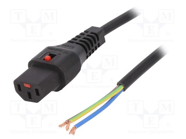 Cable; IEC C19 female,wires; PVC; 5m; with IEC LOCK locking; 10A IEC LOCK IEC-PC1371