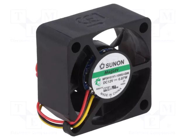 Fan: DC; axial; 12VDC; 30x30x15mm; 10.14m3/h; 27dBA; Vapo; 9500rpm SUNON MF30151V1-G99-A