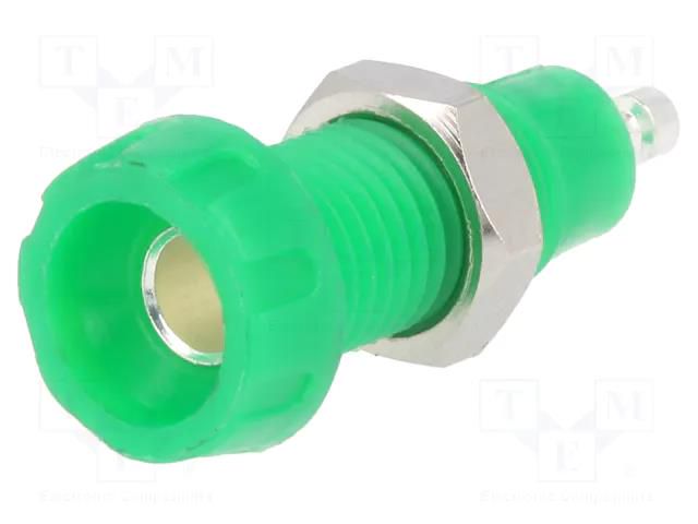 Connector: 4mm banana; socket; 10A; 50VDC; 28.5mm; green; soldered DELTRON 551-0400