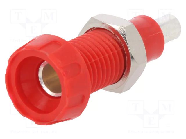 Connector: 4mm banana; socket; 250VAC; 10A; 28.5mm; red; soldered DELTRON 563-0500