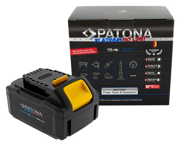 Battery Li-Ion 18V 5000mAh for Dewalt DCB184 / Dewalt XR series, with USB-C PD65W input / output PATONA PT6148 4055655246712