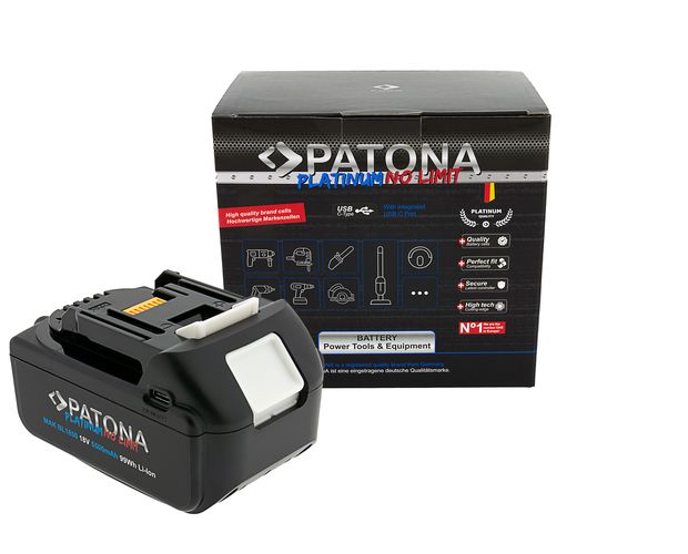 Battery Li-Ion 18V 5000mAh for Makita BL1850 / Makita LXT series, with USB-C PD65W input / output PATONA PT6154 4055655248020