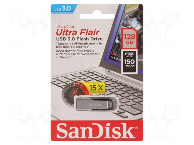 Pendrive; USB 3.0; 128GB; R: 150MB/s; ULTRA FLAIR; black; USB A SANDISK SDCZ73-128G-G46