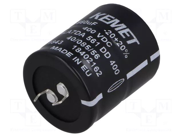 Capacitor: electrolytic; SNAP-IN; 560uF; 400VDC; Ø35x40mm; ±20% KEMET ALA7DA561DD400