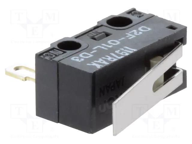 Microswitch SNAP ACTION; 0.1A/30VDC; with lever; SPDT; Pos: 2; D2F OMRON Electronic Components D2F-01L-D3