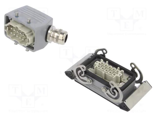 Connector: HDC; male + female; HE; PIN: 10; 16A; 500V; 10+PE; size 4 WEIDMÜLLER KIT-HE10.110M