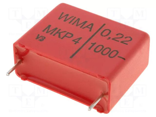 Capacitor: polypropylene; 220nF; Uoper: 1kVDC; Uoper max: 1kVDC WIMA MKP4-220N/1000