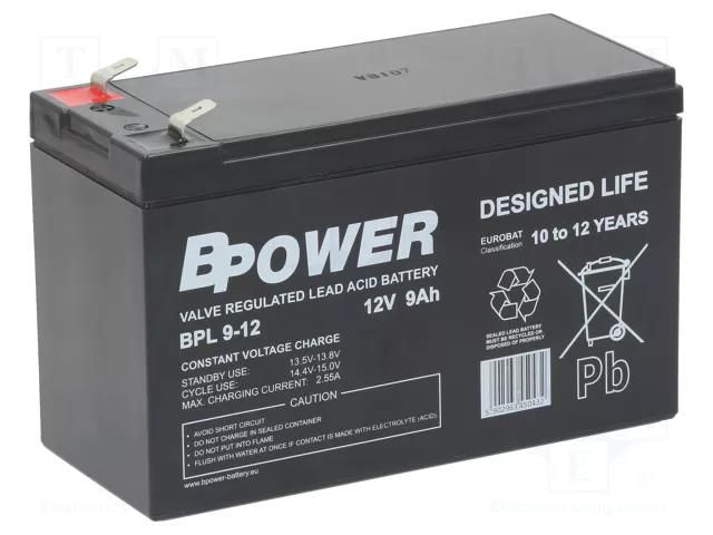 Re-battery: acid-lead; 12V; 9Ah; AGM; maintenance-free; 2.7kg; BPL BPOWER ACCU-BPL9-12/BP