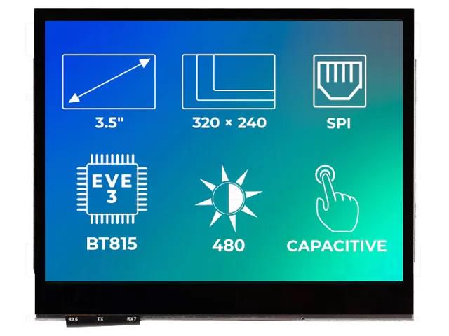 Display: TFT; 3.5"; 320x240; Illumin: LED; Dim: 76.9x63.9x7.9mm Riverdi RVT35AHBNWC00