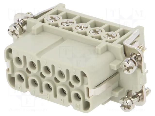Connector: HDC; contact insert; female; HA; PIN: 10; 16A; 250V; 10+PE TE Connectivity T2010102201-000