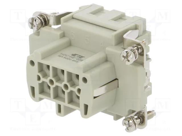 Connector: HDC; female; HE; PIN: 6; 16A; 500V; 6+PE; size 3; crimped TE Connectivity T2040064201-000
