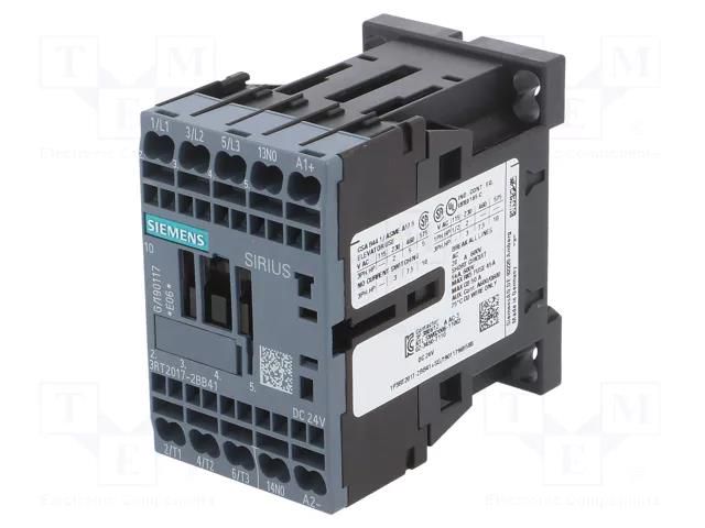 Contactor: 3-pole; NO x3; Auxiliary contacts: NO; 24VDC; 12A; 3RT20 SIEMENS 3RT2017-2BB41