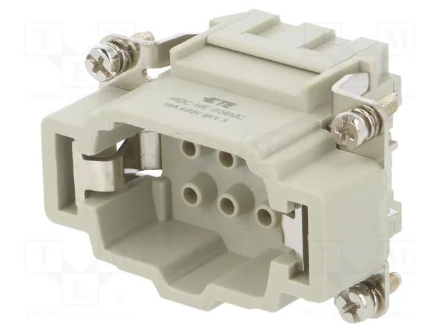 Connector: HDC; male; HE; PIN: 6; 16A; 500V; 6+PE; size 3; crimped TE Connectivity T2040064101-000