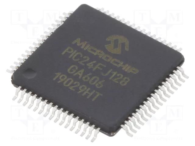 IC: PIC microcontroller; 128kB; I2C x3,I2S x3,SPI x3,UART x6 MICROCHIP TECHNOLOGY 24FJ128GA606-I/PT