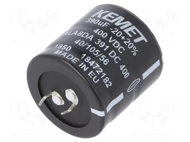 Capacitor: electrolytic; SNAP-IN; 390uF; 400VDC; Ø35x35mm; ±20% KEMET ALA8DA391DC400