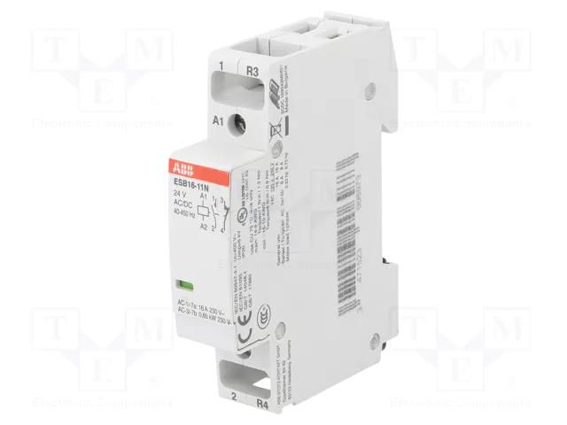 Contactor: 2-pole installation; 16A; 24VAC,24VDC; NC + NO; ESB ABB ESB16-11N-01