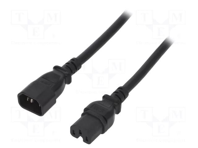 Cable; 3x14AWG; IEC C14 male,IEC C15 female; PVC; 1.8m; black; 15A LIAN DUNG SN28-3/14/1.8BK