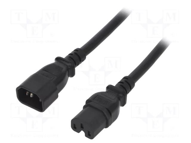 Cable; 3x14AWG; IEC C14 male,IEC C15 female; PVC; 3m; black; 15A LIAN DUNG SN28-3/14/3.0BK