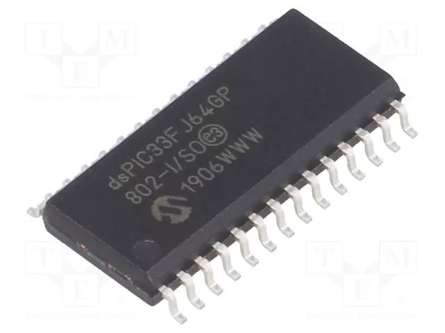 IC: dsPIC microcontroller; 64kB; 16kBSRAM; SO28; 3÷3.6VDC; DSPIC MICROCHIP TECHNOLOGY 33FJ64GP802-I/SO