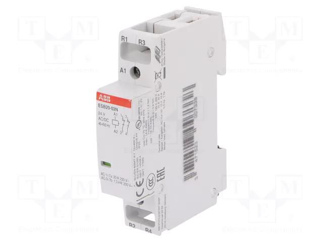 Contactor: 2-pole installation; 20A; 24VAC,24VDC; NC x2; ESB ABB ESB20-02N-01
