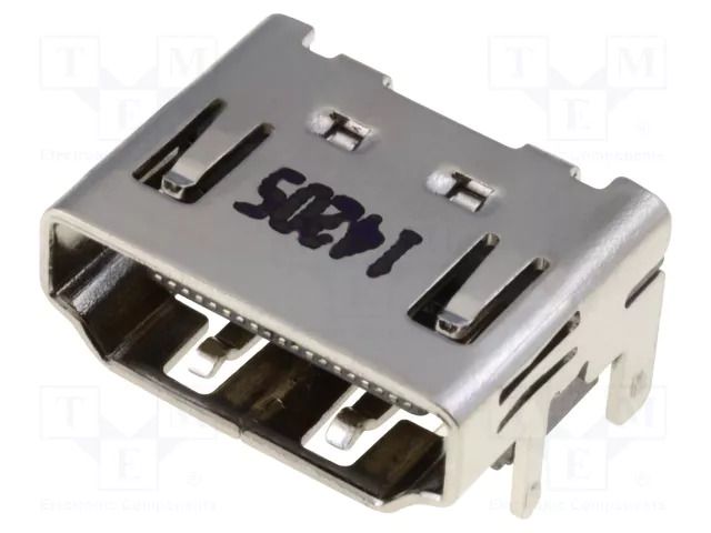 Connector: HDMI; socket; PIN: 19; gold-plated; angled 90°; SMT ATTEND 206A-SEAN-R03